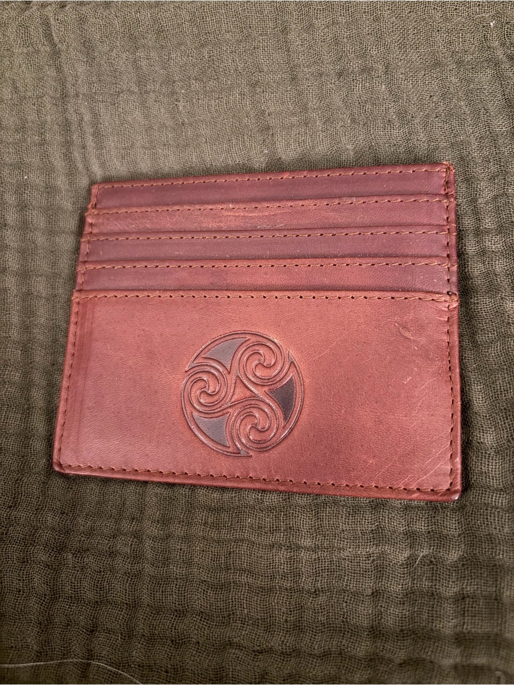 Leather Card Holder with Embossed Celtic Design - Brown